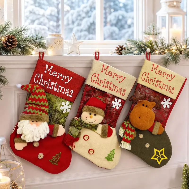 Christmas Stocking Set, Santa Claus, Reindeer, Snowman