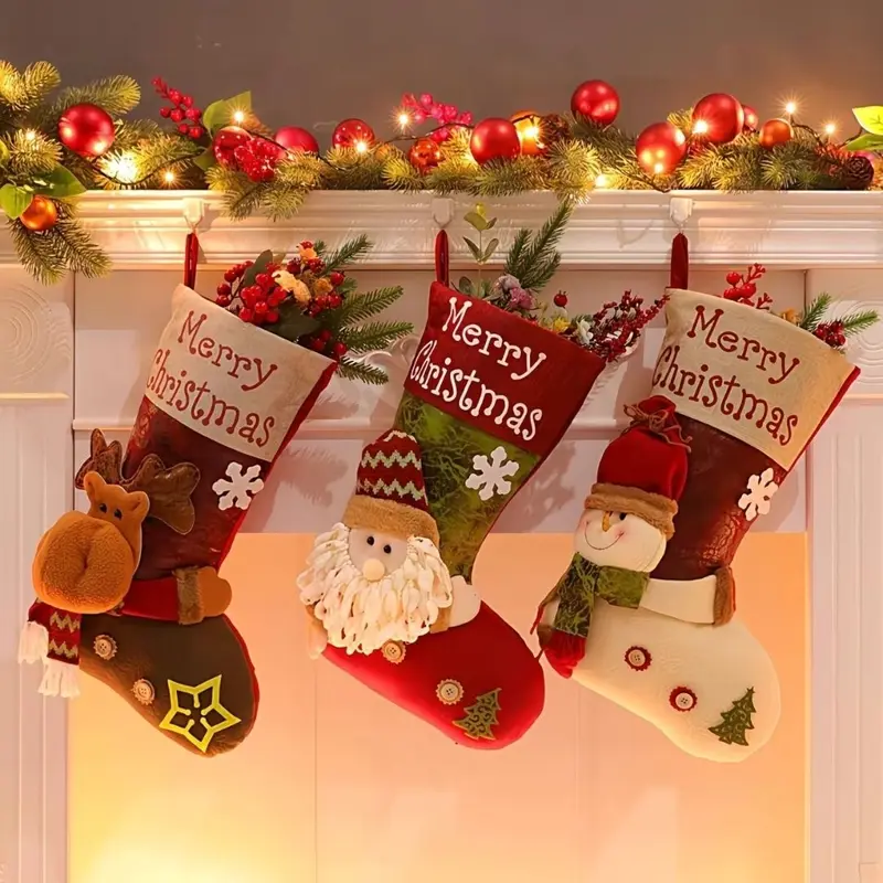 Christmas Stocking Set, Santa Claus, Reindeer, Snowman