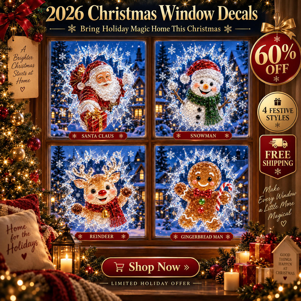 🎄 ✨Limited-Time Christmas Window Decals — 3D Shattered-Glass Effect