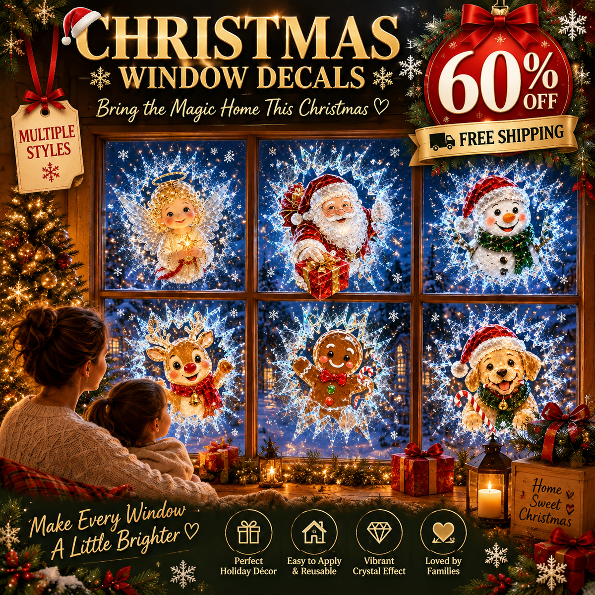 🎄 ✨Limited-Time Christmas Window Decals — 3D Shattered-Glass Effect